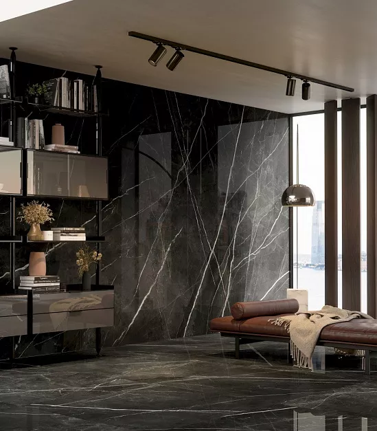 Плитка керамогранит Marvel Gala Calacatta Black 120x120 Lapp (2,88 кв.м.) под мрамор